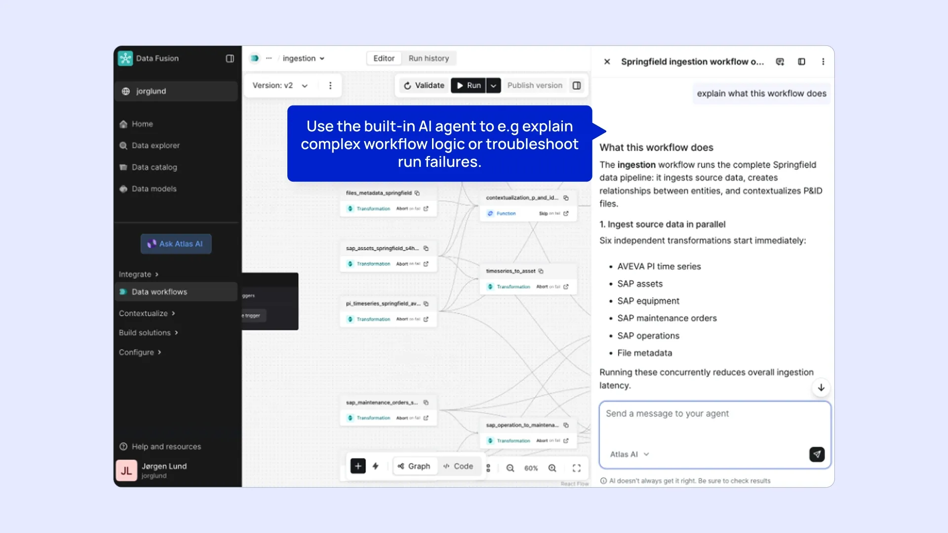 Example Atlas AI agent for Cognite Data Fusion